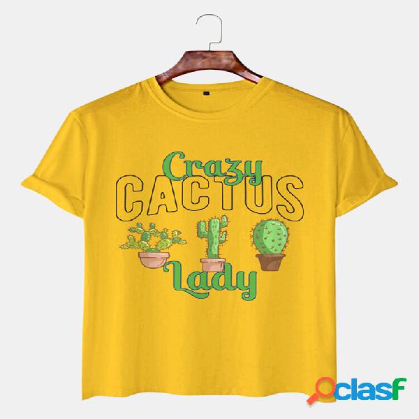 Mens Cartoon Cactus & Character Print T-shirts finas e