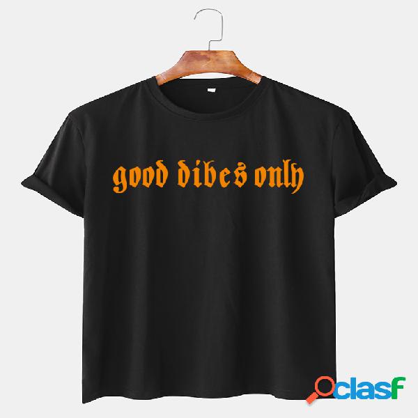 Mens Character Slogan Print Respirável e fino Loose O-Neck