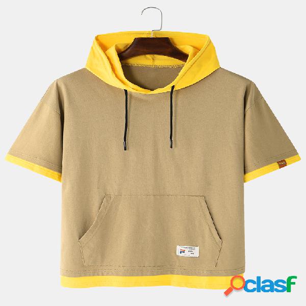 Mens Colorblock Patchwork respirável Loose Light Hooded