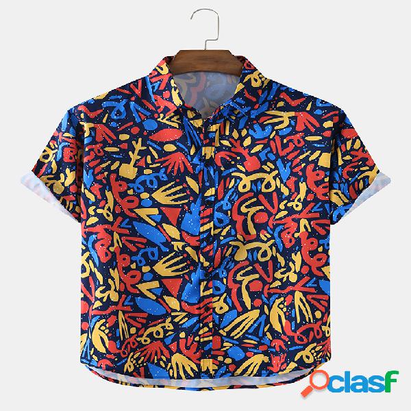 Mens Colorful Abstract Print Loose Light Casual Camisas de