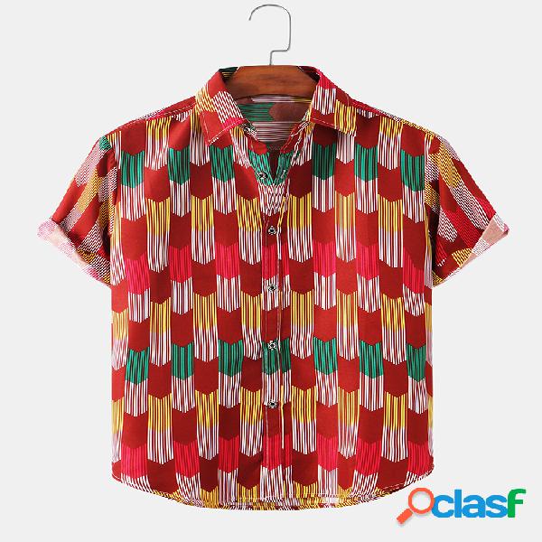 Mens Colorful Camisas de manga curta casuais leves impressas