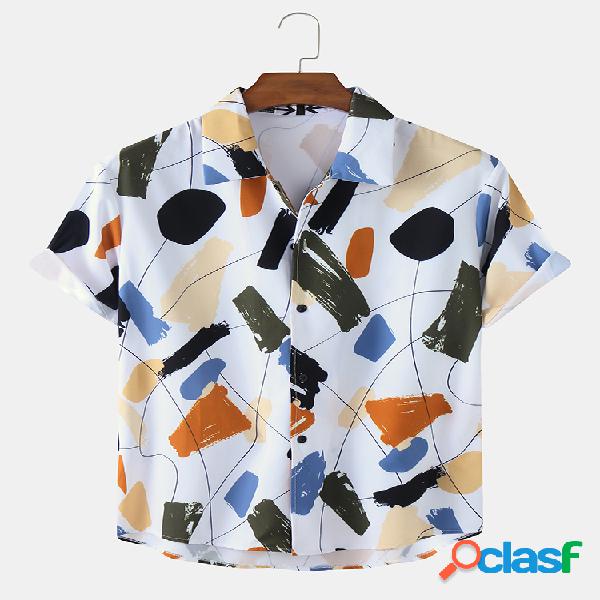 Mens Colorful Impresso Loose Casual Camisas de manga curta