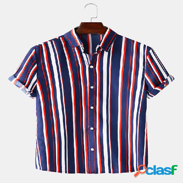 Mens Colorful Stripes Print Light Casual Loose Summer