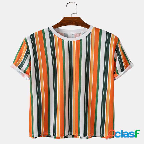 Mens Colorful Vertical Stripes Print Casual Light O-Neck