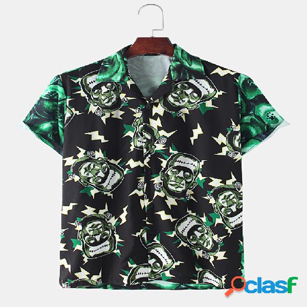 Mens Cool Figure Print Respirável Casual Camisas de grife