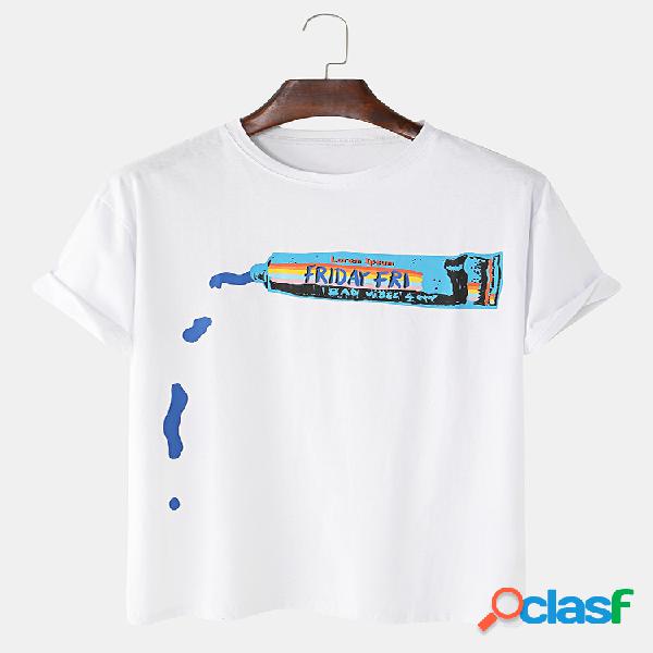 Mens Creative Cola Impresso Fun Cotton Loose Round Neck