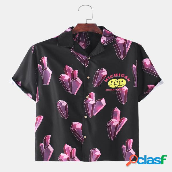 Mens Crystal & Smile Print Camisas de manga curta casuais