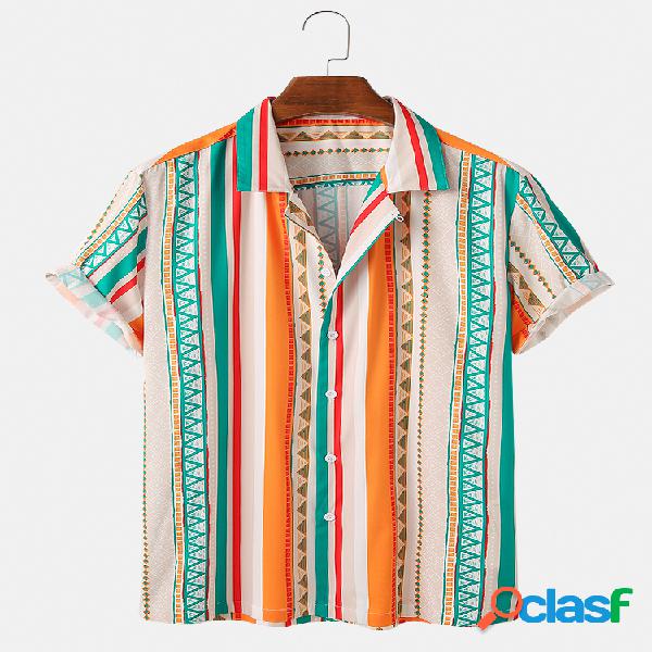 Mens Estilo étnico Stripe Holiday respirável e leve