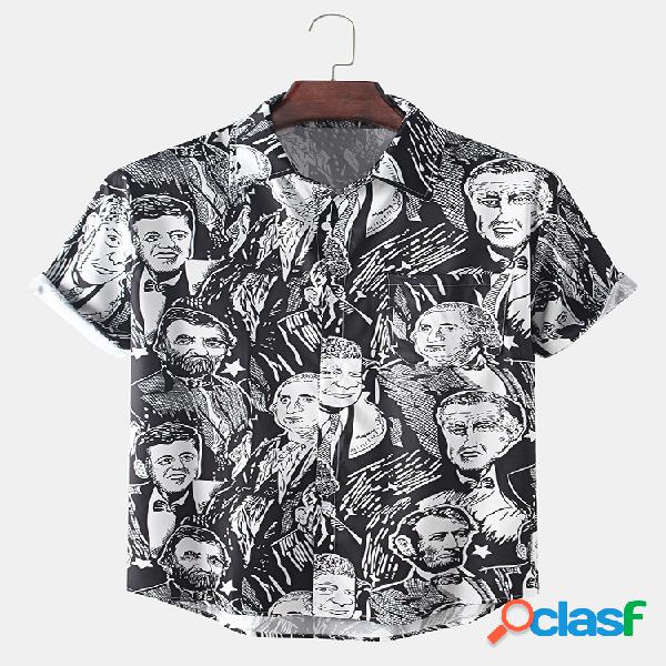 Mens Figura bolso impresso respirável camisas casuais de