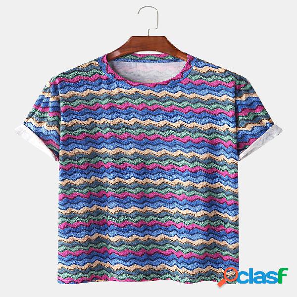 Mens Fun Colorful Lines Chevron Knit Casual Round Neck