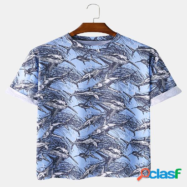 Mens Fun Graffiti Shark Print Home Casual T-shirt de manga