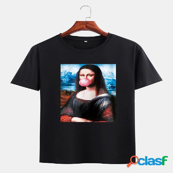 Mens Funny Kuso Mona Lisa Óleo Print Camisetas