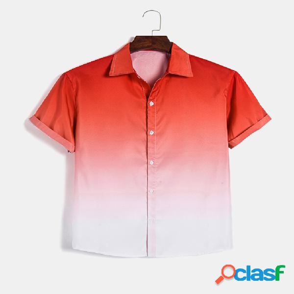 Mens Gradient Print Turn Down Collar Light Causal Camisas de