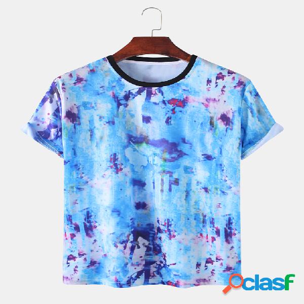 Mens Graffiti Print Rodada Collar Light Casual Camisetas