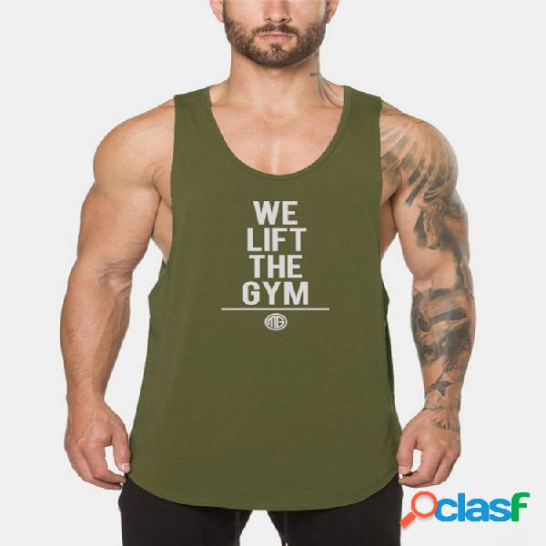 Mens Letter Printed Cotton respirável Jogging Sport Regatas