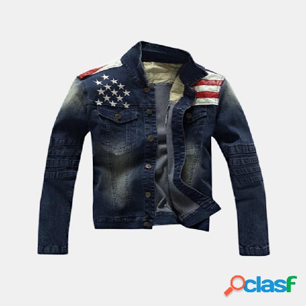 Mens Outono Inverno Denim Camisa Costura Moda Slim Fit