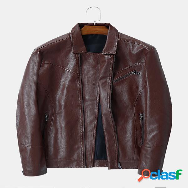 Mens PU couro moda zíper diagonal manga comprida gola de