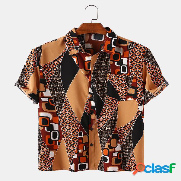 Mens Print Summer Pocket Pocket Camisas de grife de manga