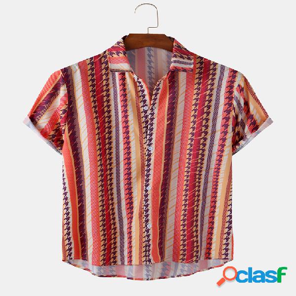 Mens Retro Ethnic Colorful Stripe Print Light Camisas de