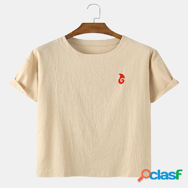 Mens Solid Color Plain Respirável Loose O-Neck T-Shirts