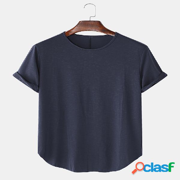 Mens Solid Color respirável e fino Loose Casual O-Neck