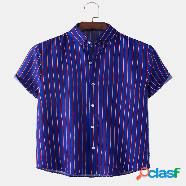 Mens Striped Print Camisas de manga curta casuais