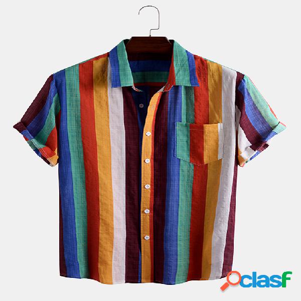 Mens Thin & Respirável Algodão Multi Color Stripe Camisas