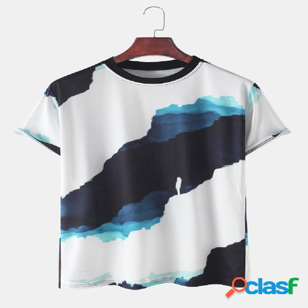 Mens Tie Dye Print Loose Casual Light Round Neck T-Shirts