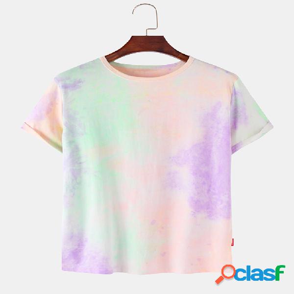 Mens Tie Dye Print Loose respirável Casual O-Neck T-Shirts