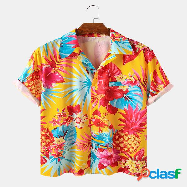 Mens Tropical Floral Print Holiday Casual Light Camisas de