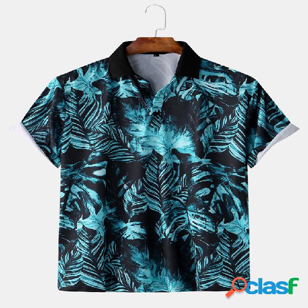 Mens Tropical Pant impresso Slim Fit manga curta Camisa Golf