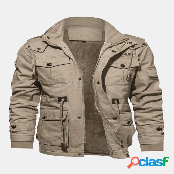 Mens Winter Fleece Warm destacável com capuz Multi bolsos