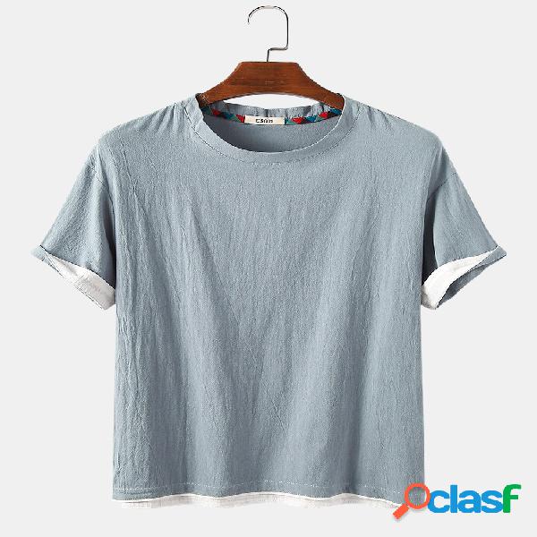 Mens algodão respirável e linho solto casual t-shirt