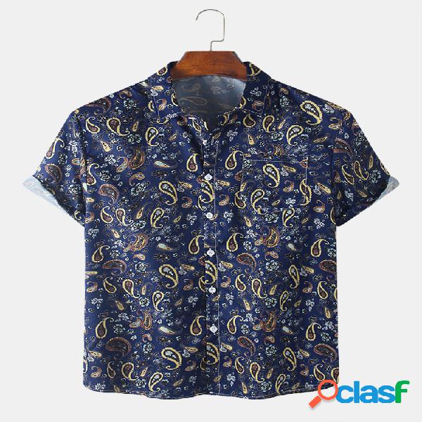 Mens caju floral impresso solta luz Camisa