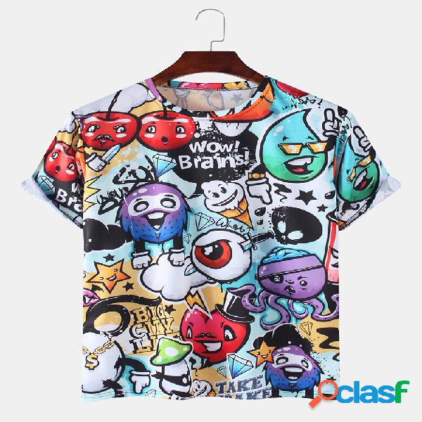 Mens engraçado 3D impresso O-Neck Casual manga curta