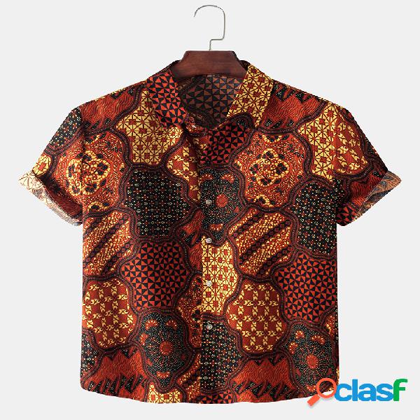 Mens estilo étnico bandana impressão respirável camisas