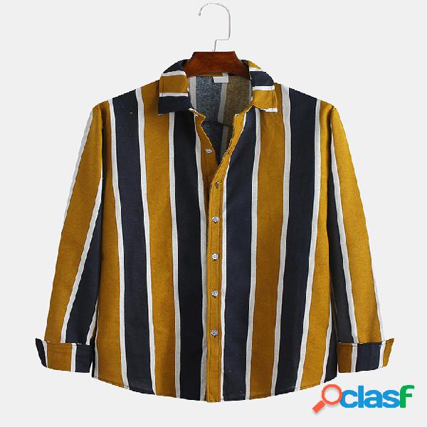 Mens moda outono estilo empresarial colorblock listra manga