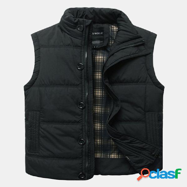 Moda Algodão Espessura Warm Vest Casual Slim Fit Stand