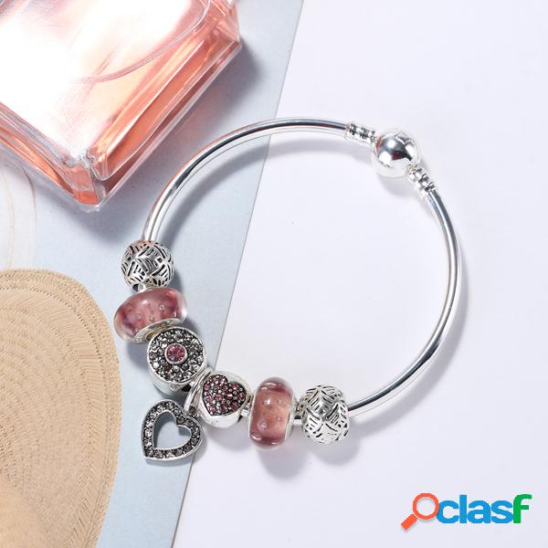 Moda rosa de cristal talão pulseira com pingente de