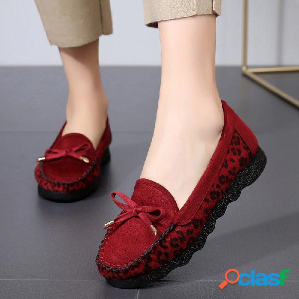 Mulheres Camurça Bowknot Slip On Dedo do pé redondo
