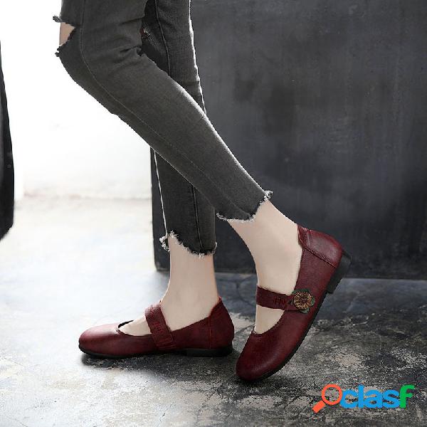 Mulheres Comfy Cow Leather Buckle Flats antiderrapante