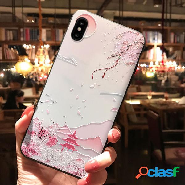 Mulheres Floral 3D Relief Estilo Chinês TPU Telefone Caso
