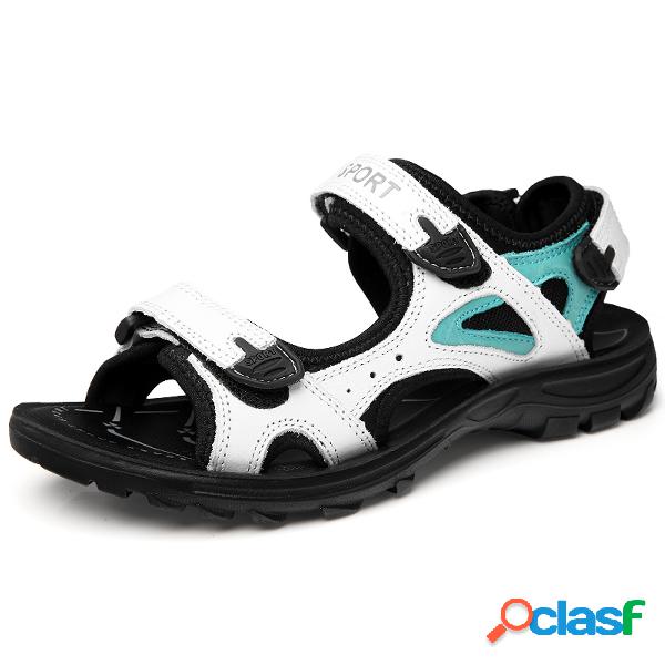 Mulheres Peep Toe Emenda Gancho Loop Sport Sandálias