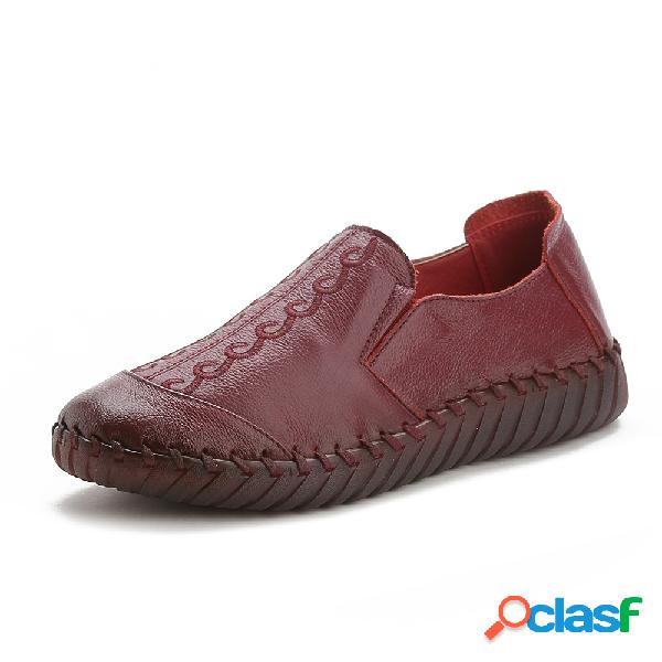 Mulheres Respirável Soft Sole Couro Genuíno Slip On