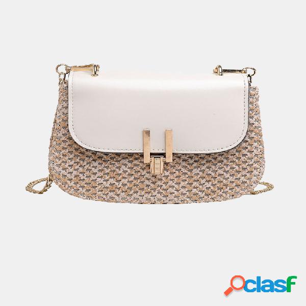 Mulheres Woven Flap Cadeia Crossbody Bolsa Ombro Bolsa