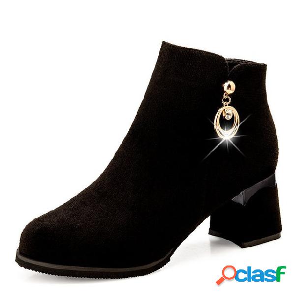 Mulheres Zipper botas de salto baixo