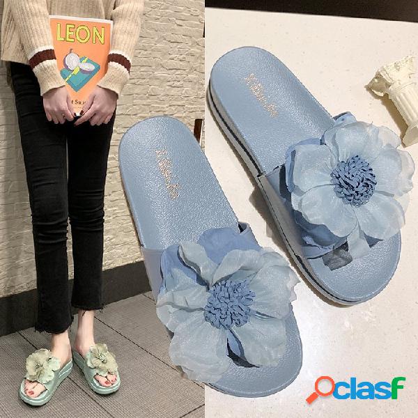Mulheres verão casual flores peep toe chinelos de
