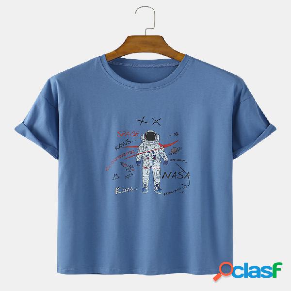 NASA Space Padrão Print Light Casual Loose O-Neck Camisetas