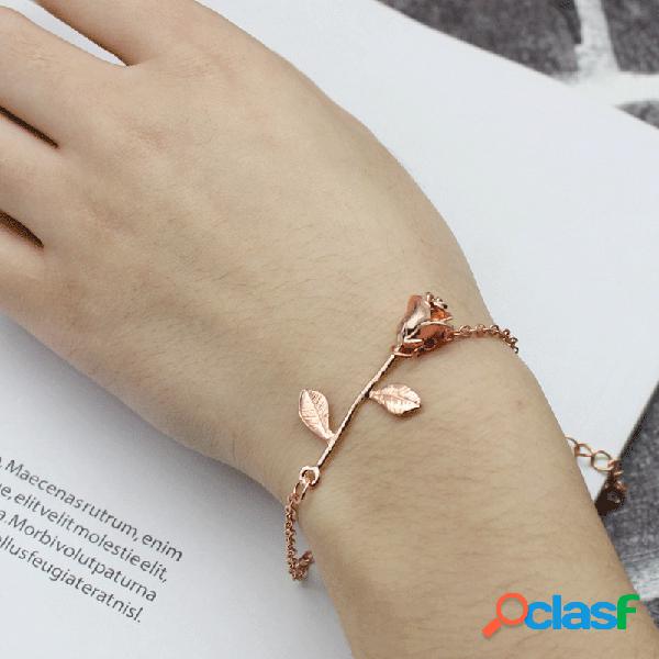 Na moda Rose Gold Banhado A Prata Rose Flower Chain Rose