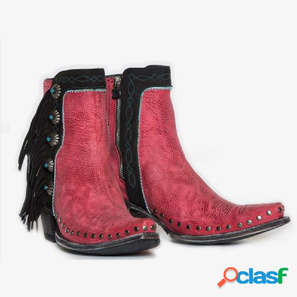 Plus Tamanho Tassel Rivet Decoration Retro Mulheres botas de